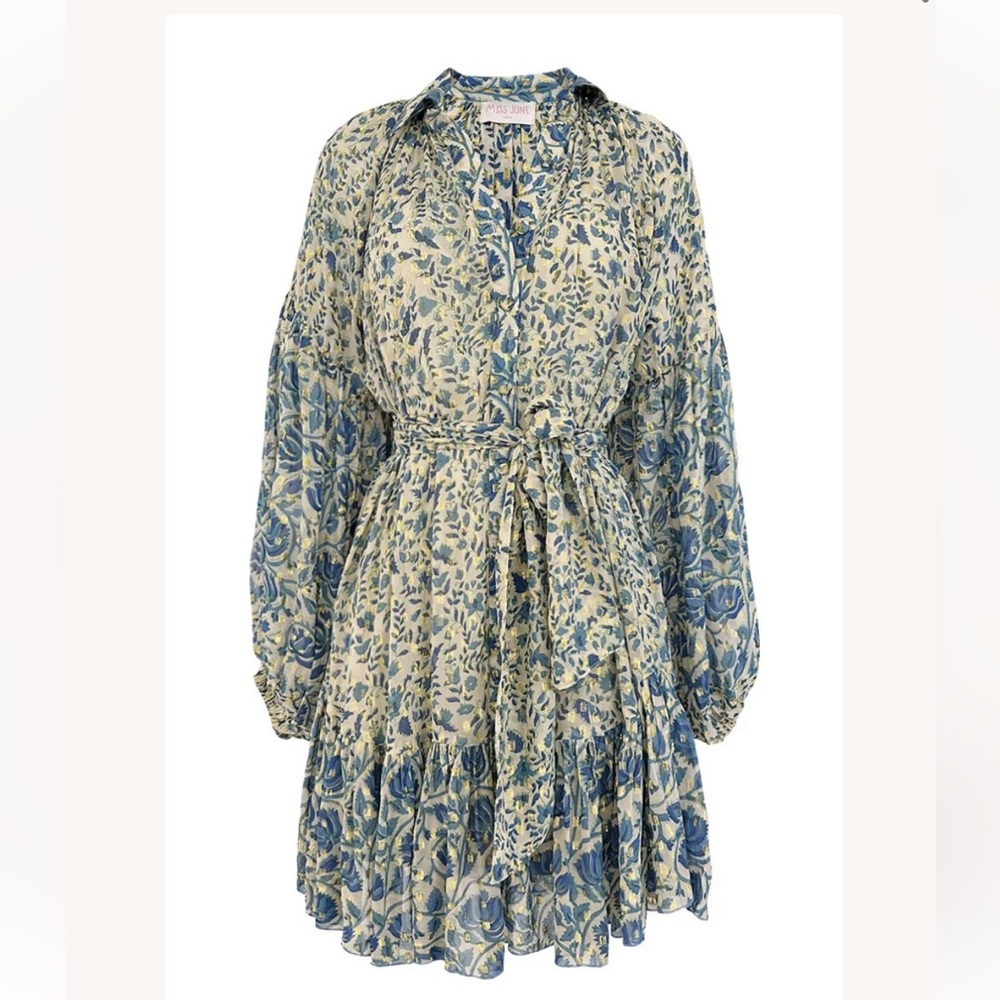 Miss June Dress  Blue and Cream  OZ
